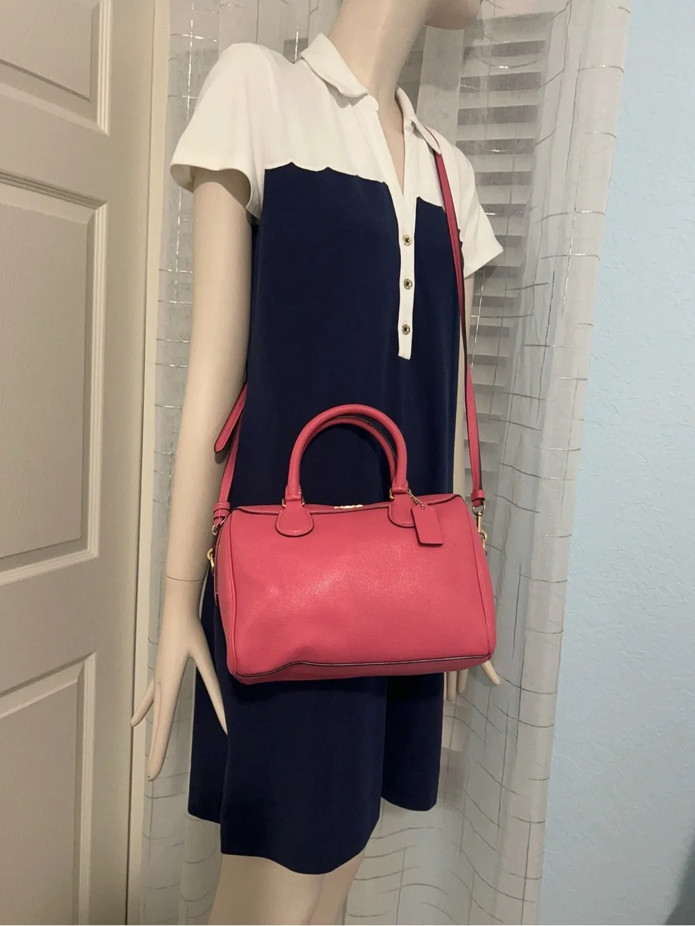 Coach Pink Pebbled Leather Mini Satchel with Crossbody Strap